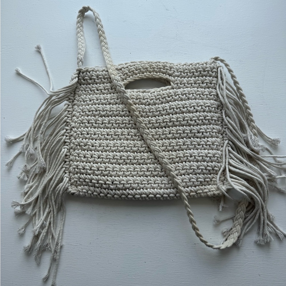 Cream Crossbody Bag with Fringe